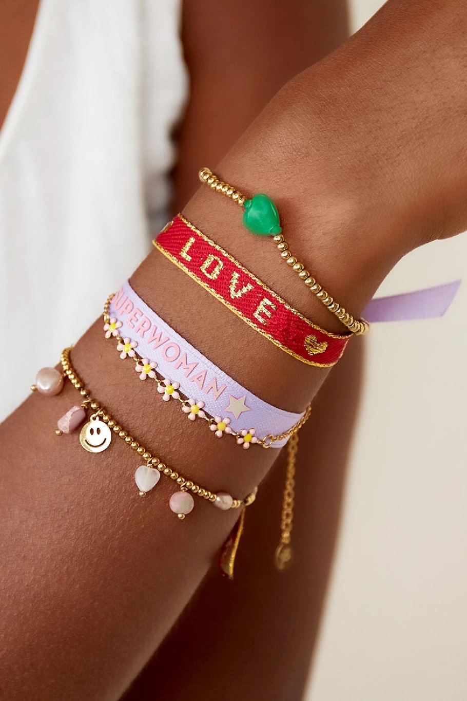 Pulsera corazón - colección #summergirls Verde &amp; Color dorado Acero inoxidable Imagen2
